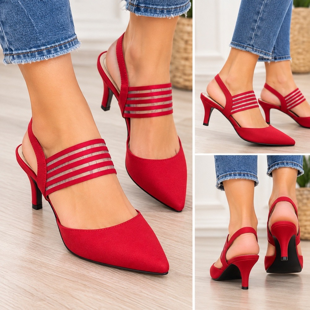 LifeStride Sanya Red Fabric Pointed Toe Slingback Heels Pumps Womens 8.5M